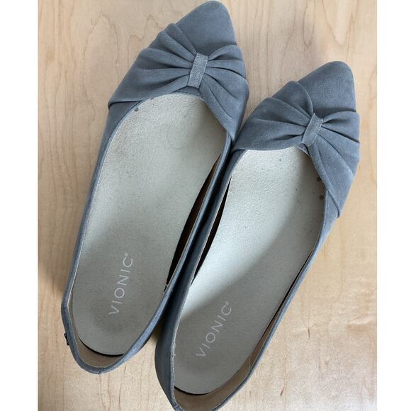 Vionic Gramercy Suede Ballet Flats with Bow Detailing in Gray Size 9 - Picture 3 of 7